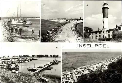 Ak Insel Poel Mecklenburg, Mole und Leuchtturm Timmendorf, Hafen Kirchdorf, Schwarzer Busch Strand