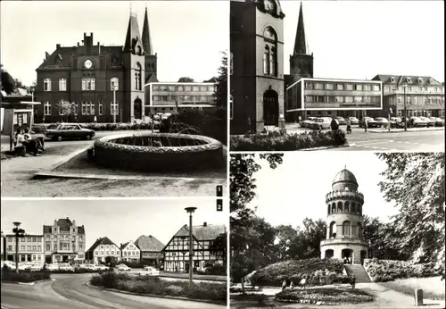 Ak Bergen auf der Insel Rügen, Am Karl-Marx-Platz, Ernst-Moritz-Arndt-Turm