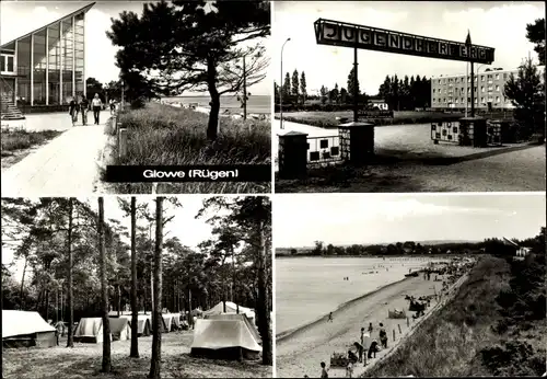 Ak Glowe auf Rügen, Jugendherberge, Zeltplatz, Strand