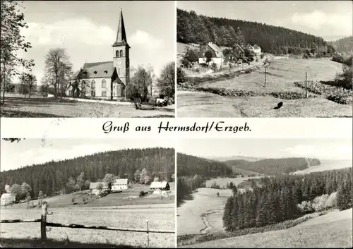 Ak Hermsdorf im Erzgebirge, Kirche, Panorama, Weide