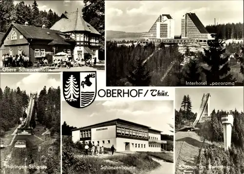 Ak Oberhof im Thüringer Wald, Obere Schweizerhütte, Interhotel Panorama, Thüringen Schanze