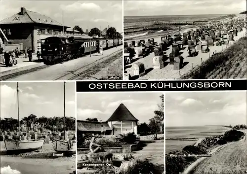 Ak Ostseebad Kühlungsborn, Bahnhof, Molli, Strand, Konzertgarten Ost, Weg nach Heiligendamm