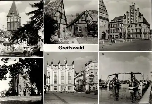 Ak Hansestadt Greifswald, Jakobikirche, Domstraße, St. Spiritus, Fischmarkt, Klosterruine Eldena