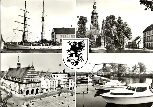 Ak Hansestadt Greifswald, Segelschulschiff Wilhelm Pieck, Dom St. Nikolai, Rathaus, Wieck