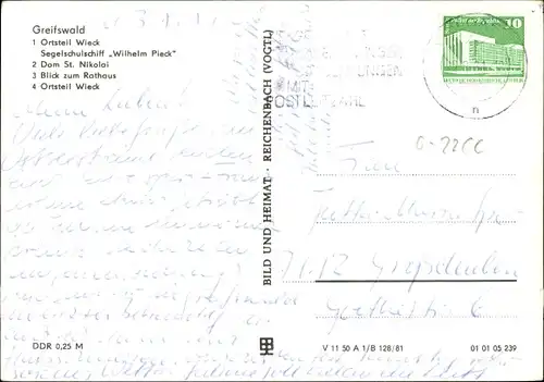 Ak Hansestadt Greifswald, Segelschulschiff Wilhelm Pieck, Dom St. Nikolai, Rathaus, Wieck