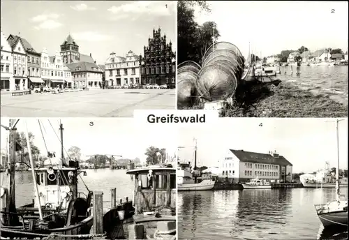 Ak Hansestadt Greifswald, Platz der Freundschaft, Hafen Wieck, Marineschule der GST August Lütgens