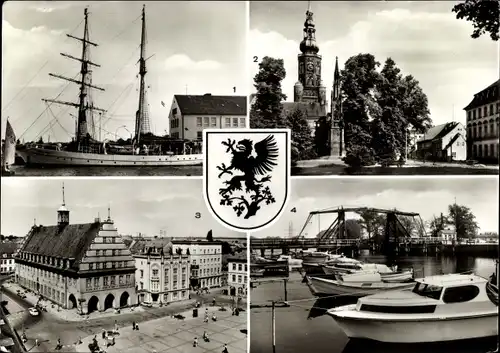 Ak Hansestadt Greifswald, Segelschulschiff Wilhelm Pieck, Dom St. Nikolai, Rathaus, Wieck