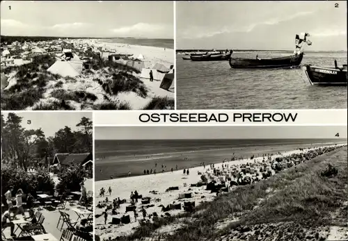 Ak Ostseebad Prerow auf dem Darß, Strand, Fischerboote, Strandstraße