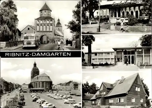 Ak Ribnitz Damgarten, Rostocker Tor, Karl Marx Platz, Postamt, Jugendherberge, Park-Lichtspiele