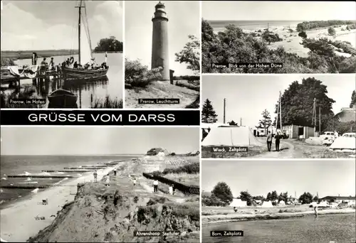 Ak Darß, Steilufer Ahrenshoop, Prerow, Hafen, Leuchtturm, Wieck Zeltplatz, Born Zeltplatz