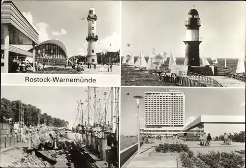 Ak Ostseebad Warnemünde Rostock, Teepott, Leuchtturm, Hotel Neptun, Alter Strom