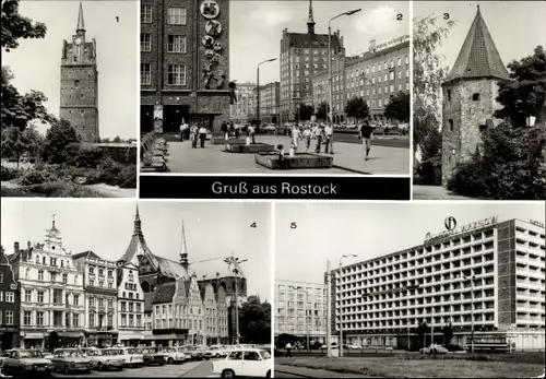 Ak Hansestadt Rostock, Kröpeliner Tor, Lange Straße, Stadtmauer, Interhotel Warnow
