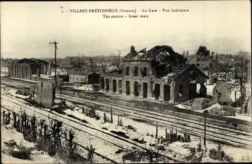 Ak Villers Bretonneux Somme, La Gare, Innenansicht