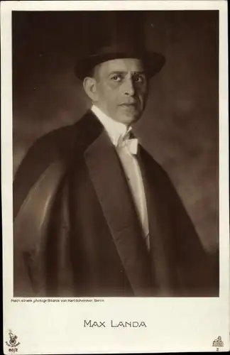 Ak Schauspieler Max Landa, Portrait, Zylinder, Monokel