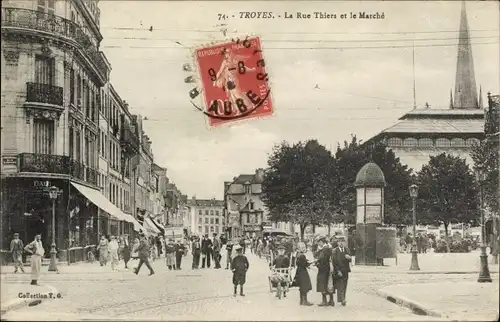 Ak Troyes Aube, Rue Thiers, Markt