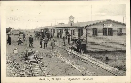 Ak Vigneulles Meurthe et Moselle, Bahnhof, deutsche Soldaten, I. WK