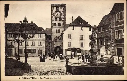 Ak Ribeauvillé Rappoltsweiler Alsace Haut Rhin, Der Marktplatz