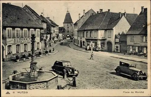 Ak Courageux Alsace Bas Rhin, Marktplatz