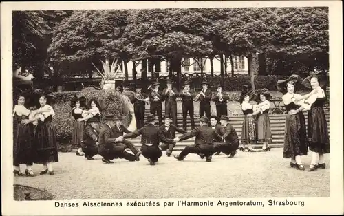 Ak Strasbourg Straßburg Elsass Bas Rhin, Danses Alsaciennes executees par l'Harmonie Argentoratum