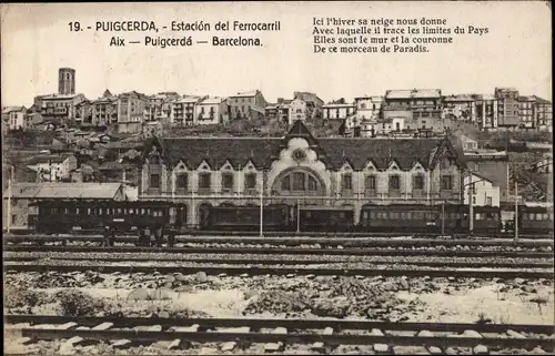 Ak Puigcerda Katalonien, Estación del Ferrocarril, Bahnhof, Personenzug