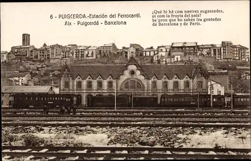 Ak Puigcerda Katalonien, Estación del Ferrocarril, Bahnhof, Personenzug
