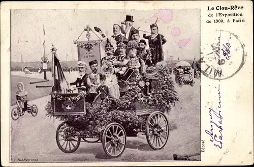 Ak Le Clou Reve de l'Exposition 1900, Emile Loubet, Automobil, Zar Nikolaus II.