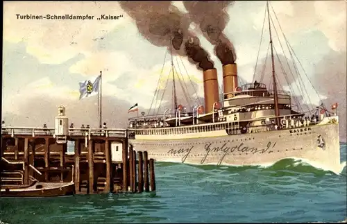 Künstler Ak Dampfschiff Kaiser, HAPAG, Turbinenschnelldampfer