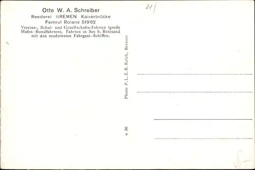 Ak Dampferverkehr Otto W. A. Schreiber, Bremen, Schiffe Deutschland, Hanseat, Weserstolz