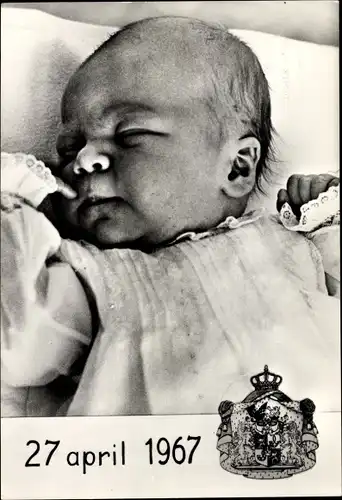 Ak Z.K.H. Prinz Willem Alexander, Geboren 27. April 1967, Baby, Wappen