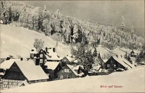 Ak Vesser Suhl in Thüringen, Blick auf den Ort im Winter