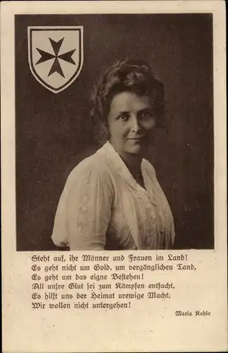 Ak Nordhausen, Maria Kahle, Portrait, Gedicht, Steht auf, ihr Männer und Frauen