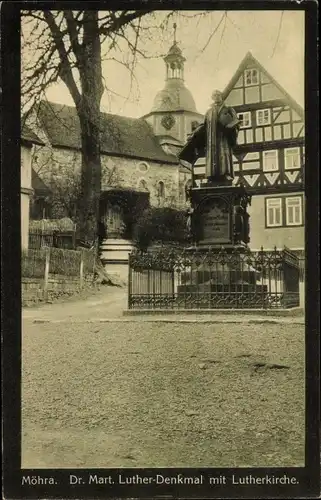 Ak Möhra Bad Salzungen in Thüringen, Dr. Mart. Luther Denkmal mit Lutherkirche, Gasthof