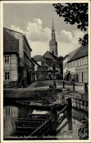 Ak Lübbenau im Spreewald, Durchblicke zur Kirche