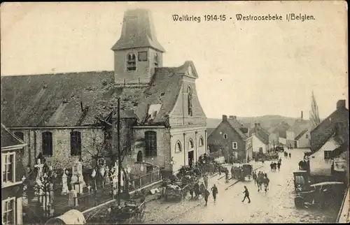 Ak Westroosebeke Westflandern Belgien, Kriegszerstörungen, Kirchenruine