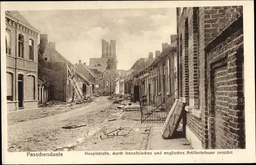 Ak Passchendaele Zandvoorde Zonnebeke Westflandern, Hauptstraße, Kriegszerstörung 1. WK