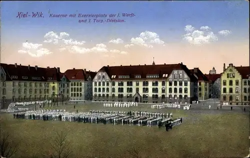 Ak Wik Kiel, Kaserne mit Exerzierplatz der I. Werft- und I. Torp. Division