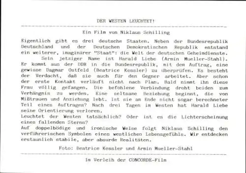 Foto Filmszene Der Westen leuchtet! D 1982, Niklaus Schilling, Armin Mueller-Stahl, Beatrice Kessler