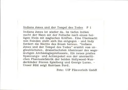 Foto Filmszene Indiana Jones und der Tempel des Todes, USA 1984, Szene mit Harrison Ford