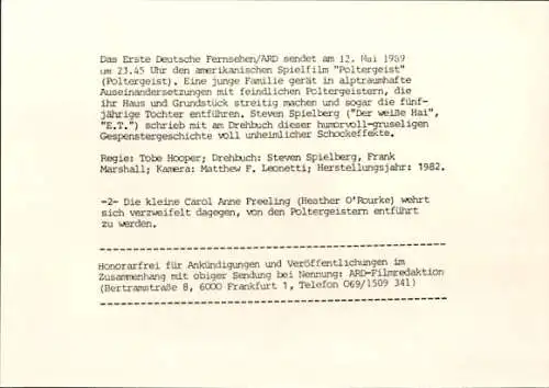 Foto Filmszene Poltergeist, USA 1982, Szene mit Heather O'Rourke