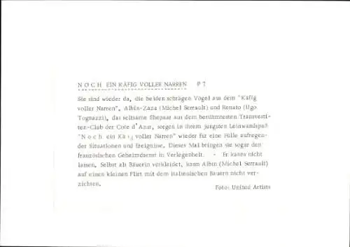 Foto Schauspieler Noch ein Käfig voller Narren F/I 1980, Michel Serrault