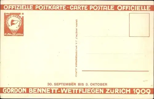 Künstler Ak Zürich Stadt Schweiz, Gordon Bennett Wettfliegen 1909, Dackel, Heißluftballon