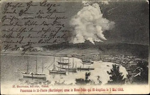 Ak Saint Pierre Martinique, Mont Pelée, Vulkanausbruch 1902