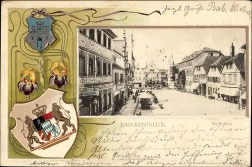 Präge Wappen Passepartout Ak Bad Kissingen Unterfranken Bayern, Marktplatz