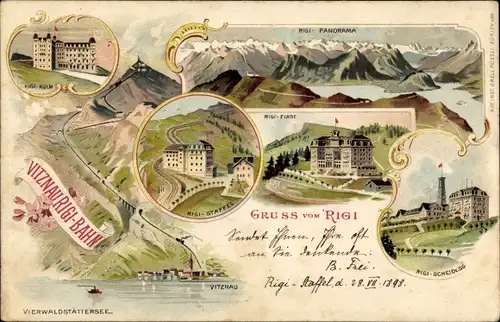 Litho Rigi Kulm Kanton Schwyz, Rigi First, Rigi Staffel, Rigi Scheidegg, Rigibahn Vitznau