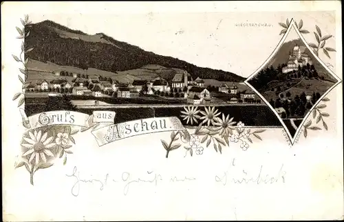 Litho Aschau im Chiemgau Oberbayern, Niederaschau, Hohenaschau