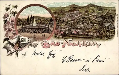 Litho Bad Nauheim in Hessen, Gesamtansicht, Sprudel