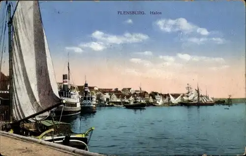 Ak Flensburg in Schleswig Holstein, Hafenpartie