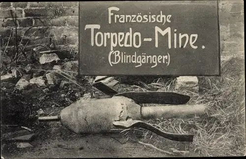Ak Französische Torpedo-Mine, Blindgänger, I. WK