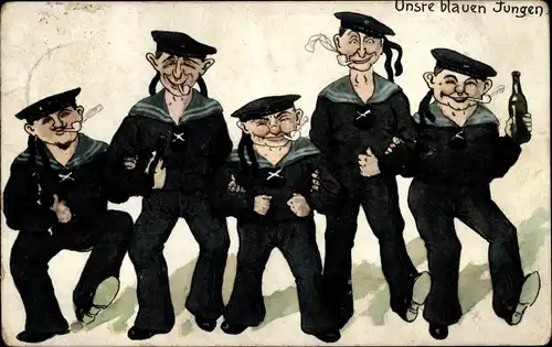 Ak Unsre blauen Jungen, Deutsche Marinesoldaten, Bier, Pfeife, Soldatenleben, Kaiserliche Marine
