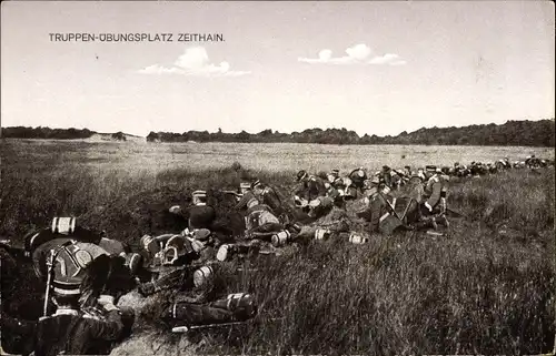 Ak Zeithain in Sachsen, Truppenübungsplatz, Deutsche Soldaten in Uniformen, Schießübung
